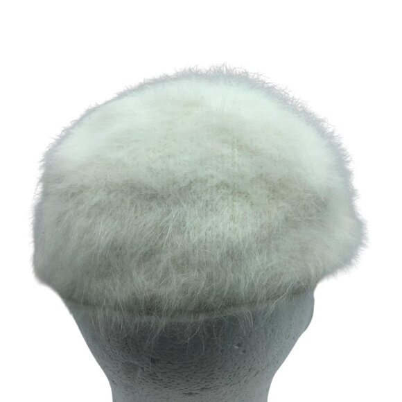 Vtg David &‎ Young White 90% Angora Blend Newsboy Cap Furry Fluffy OS